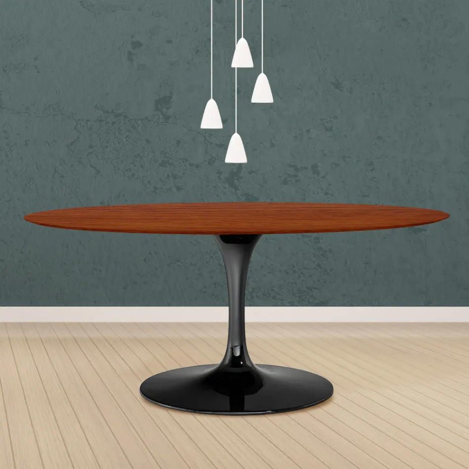 Tulip Tafel Eero Saarinen H 73 Ovaal in Kersen gebeitst Eiken Made in Italy - Scarlet Viadurini