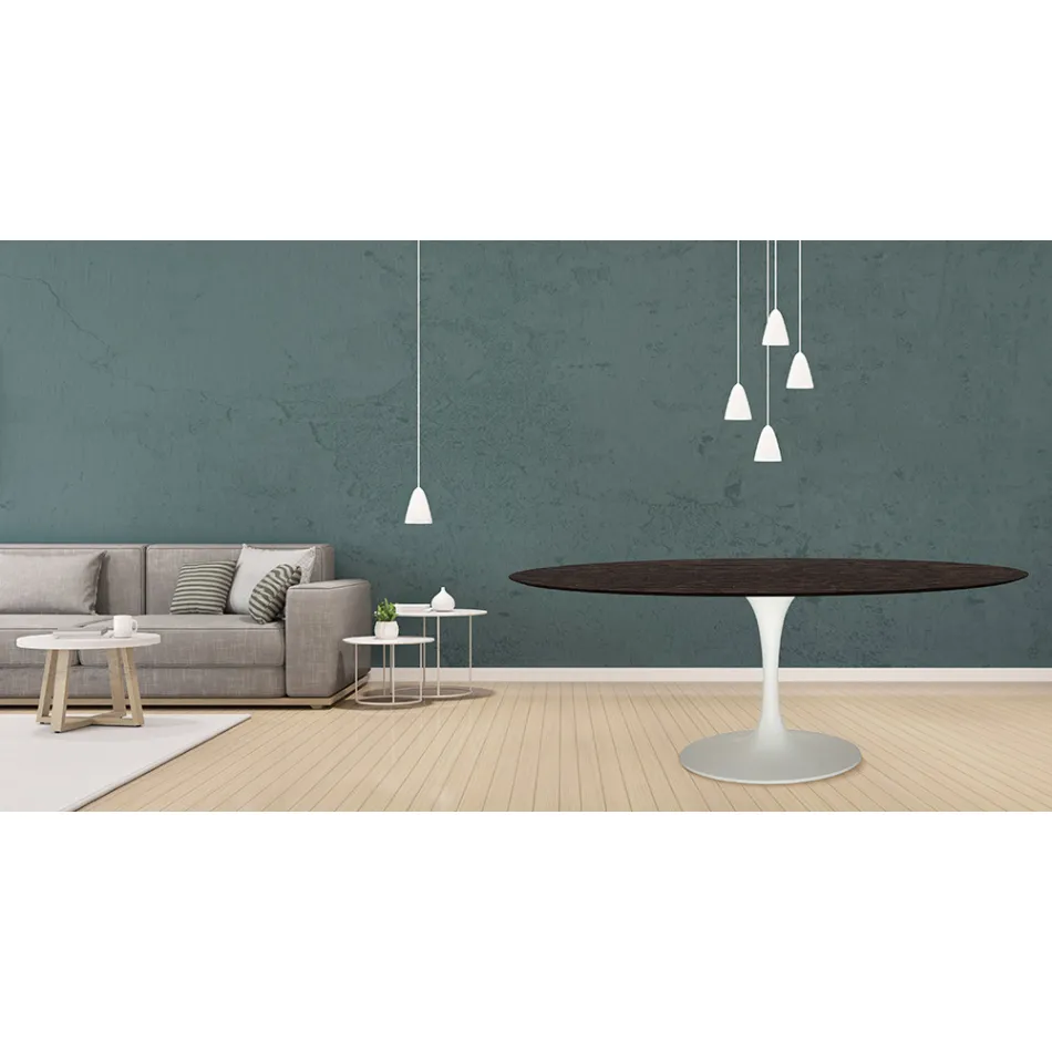 Tulip Tafel Eero Saarinen H 73 Ovaal in Moka Gebeitst Eiken Made in Italy - Scarlet Viadurini