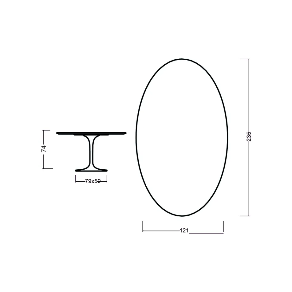 Tulip Tafel Eero Saarinen H 73 Ovaal in Zwart Gebeitst Eiken Made in Italy - Scarlet Viadurini
