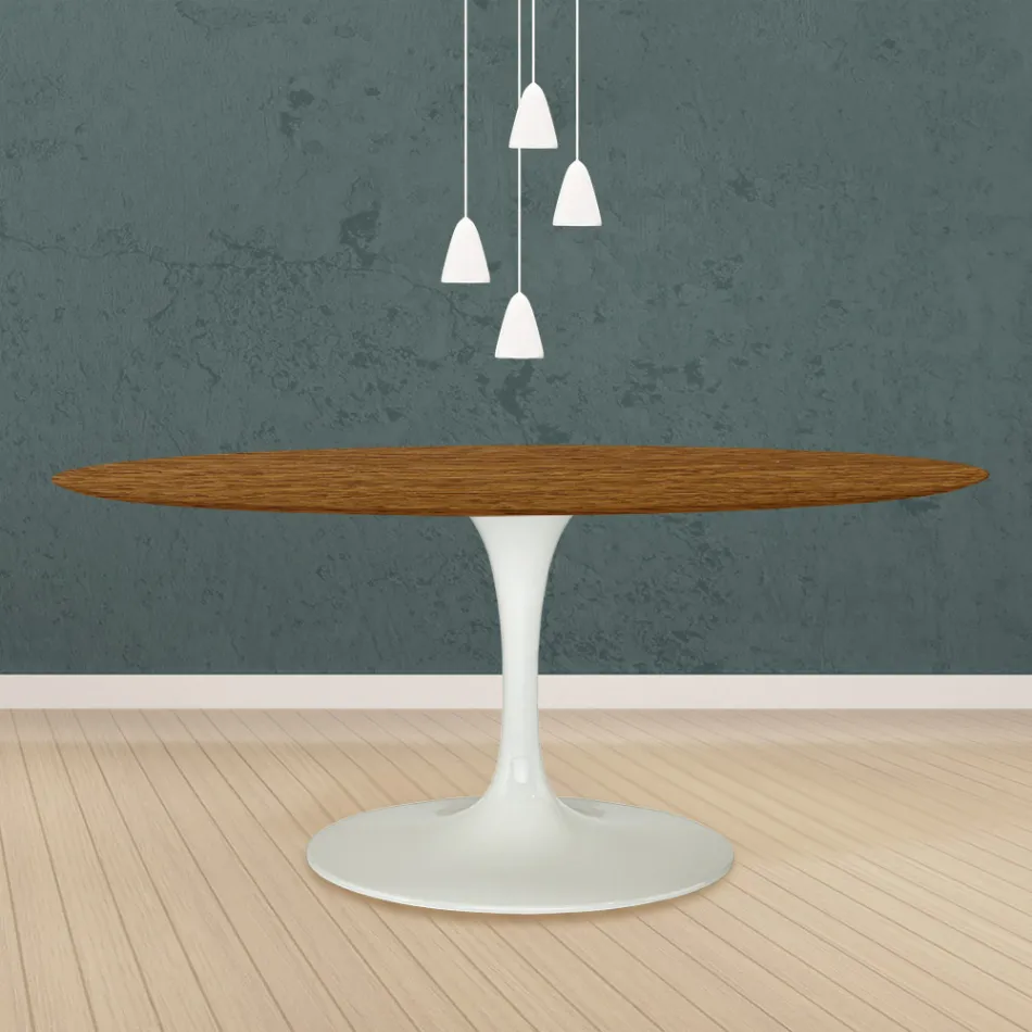 Eero Saarinen Tulip Tafel H 73 Ovaal in Licht Walnoot Gebeitst Eiken Made in Italy - Scarlet Viadurini