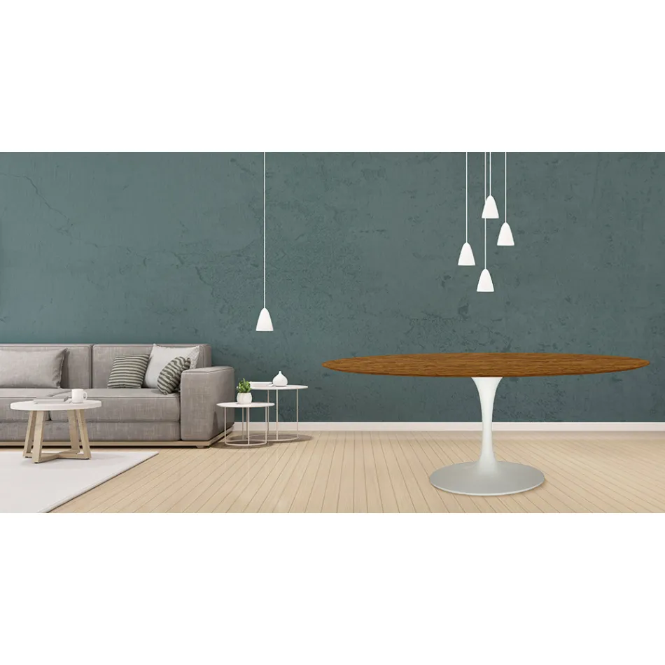 Eero Saarinen Tulip Tafel H 73 Ovaal in Licht Walnoot Gebeitst Eiken Made in Italy - Scarlet Viadurini