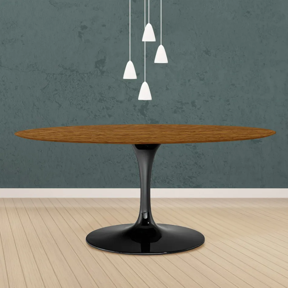 Eero Saarinen Tulip Tafel H 73 Ovaal in Licht Walnoot Gebeitst Eiken Made in Italy - Scarlet Viadurini