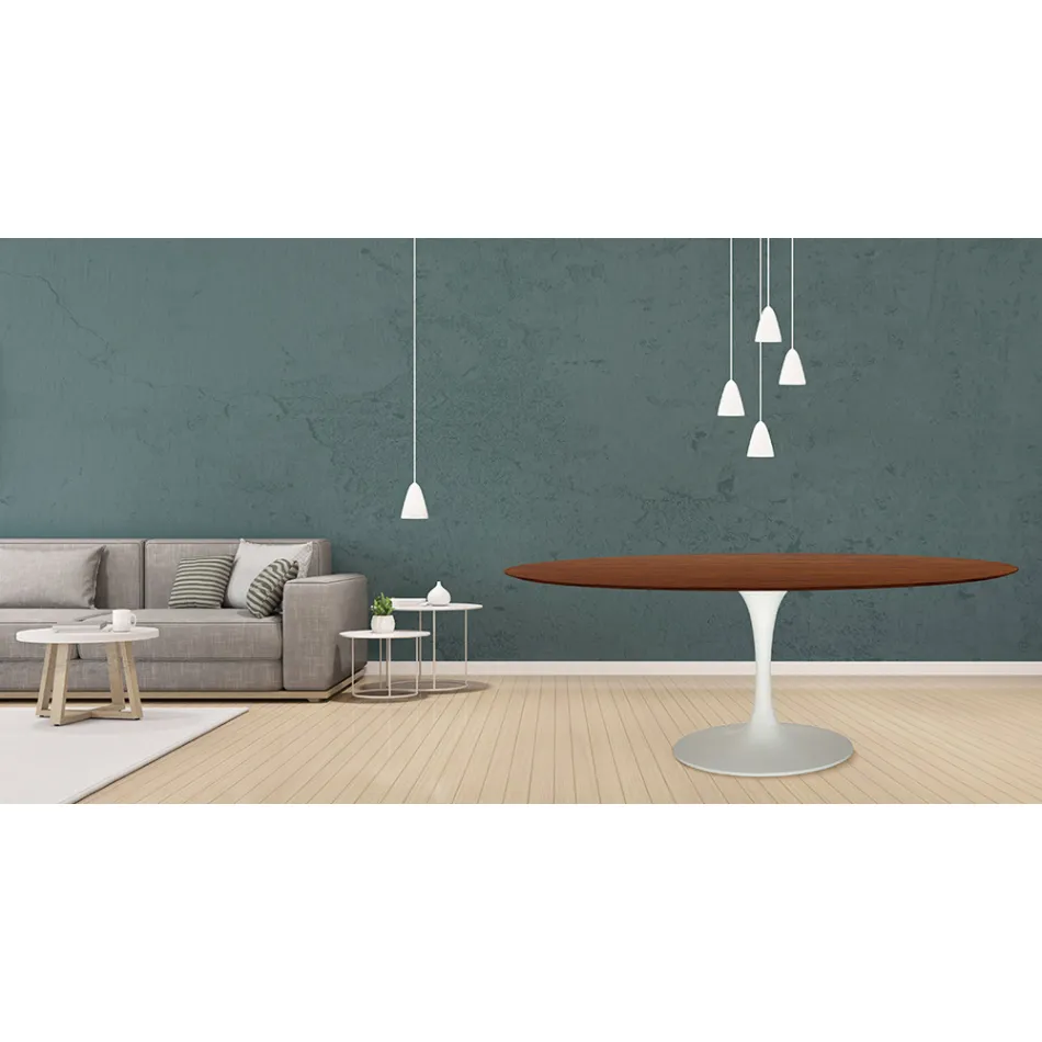 Eero Saarinen Tulip Tafel H 73 Ovaal in Donker Noten Gebeitst Eiken Made in Italy - Scarlet Viadurini