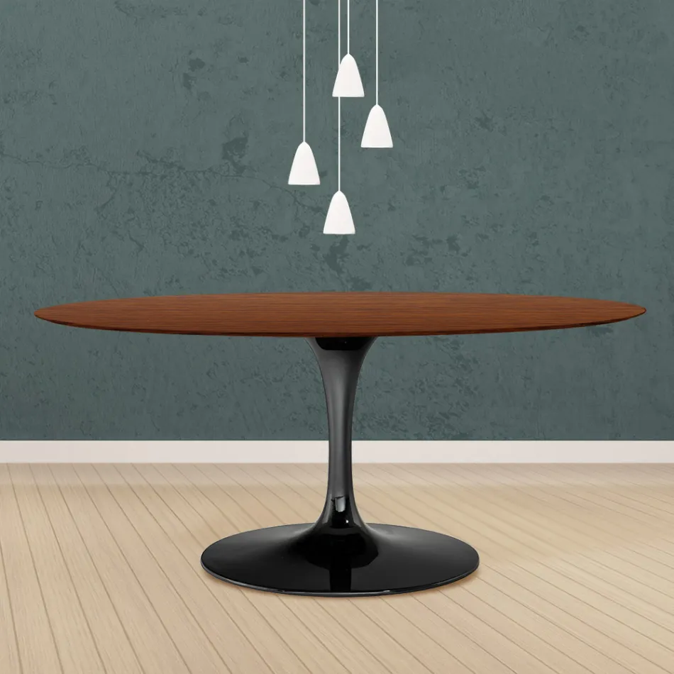 Eero Saarinen Tulip Tafel H 73 Ovaal in Donker Noten Gebeitst Eiken Made in Italy - Scarlet Viadurini