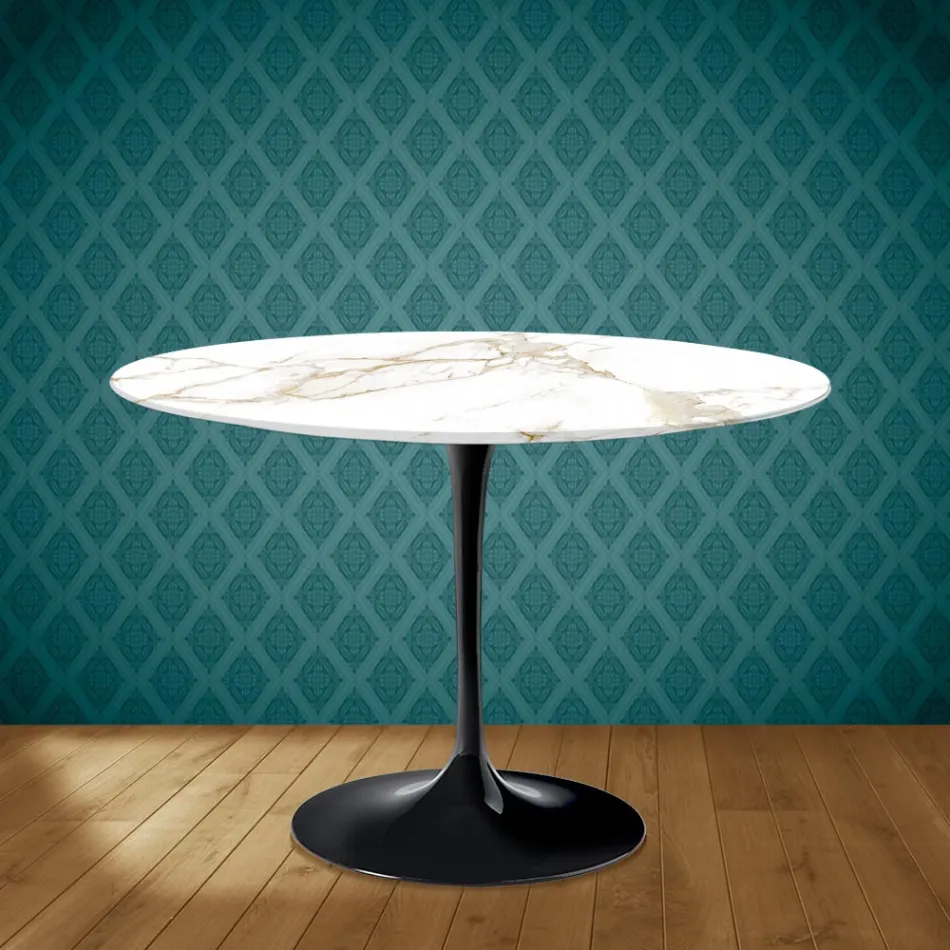 Tulp Tafel Eero Saarinen H 73 Rond in Keramiek Entzo Made in Italy - Scharlaken Viadurini