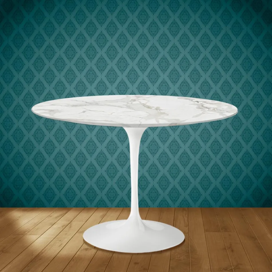 Tulp Tafel Eero Saarinen H 73 Rond Keramisch Morpheus Made in Italy - Scharlaken Viadurini