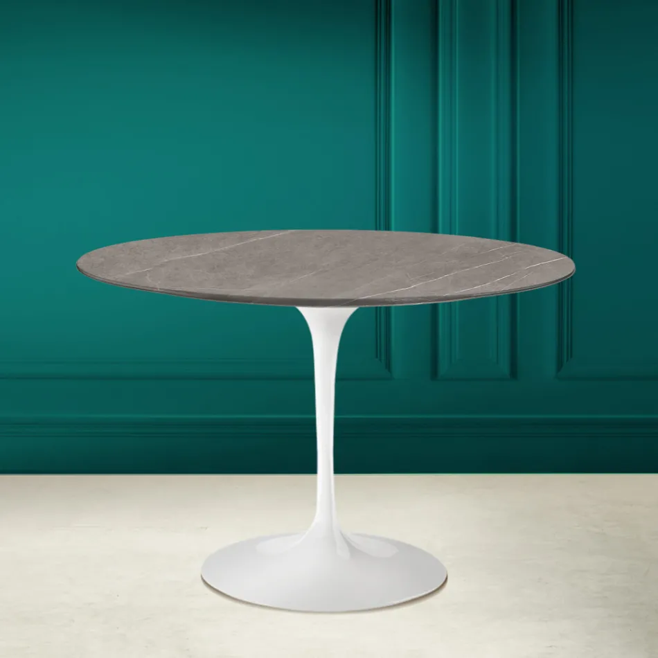 Tulp Tafel Eero Saarinen H 73 Rond in Keramiek Pietra Grijs Made in Italy - Scarlet Viadurini