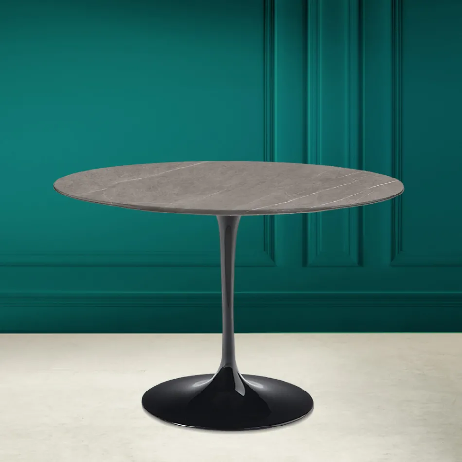 Tulp Tafel Eero Saarinen H 73 Rond in Keramiek Pietra Grijs Made in Italy - Scarlet Viadurini