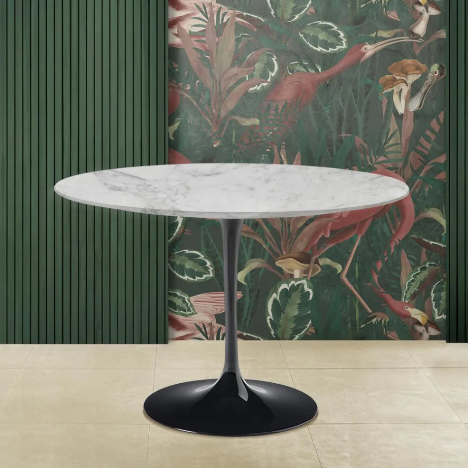 Eero Saarinen Tulip Tafel H 73 Rond in Arabescato Marmer Made in Italy - Scarlet Viadurini