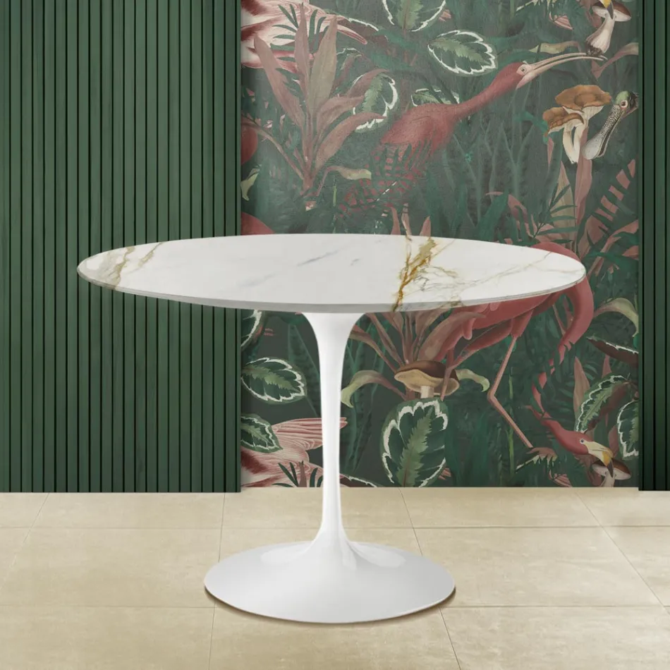 Eero Saarinen Tulip Tafel H 73 Rond in Goud Caracatta Marmer Made in Italy - Scarlet Viadurini
