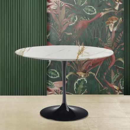 Eero Saarinen Tulip Tafel H 73 Rond in Goud Caracatta Marmer Made in Italy - Scarlet Viadurini