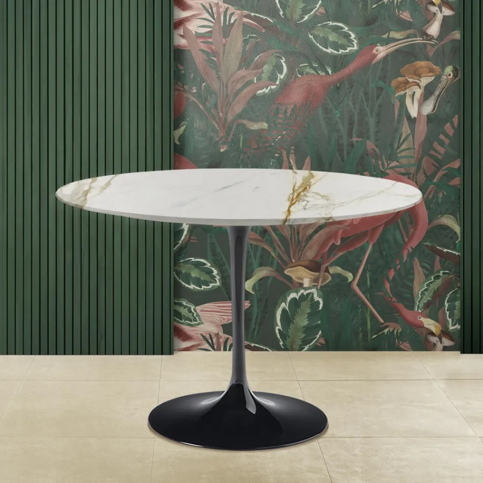 Eero Saarinen Tulip Tafel H 73 Rond in Goud Caracatta Marmer Made in Italy - Scarlet Viadurini