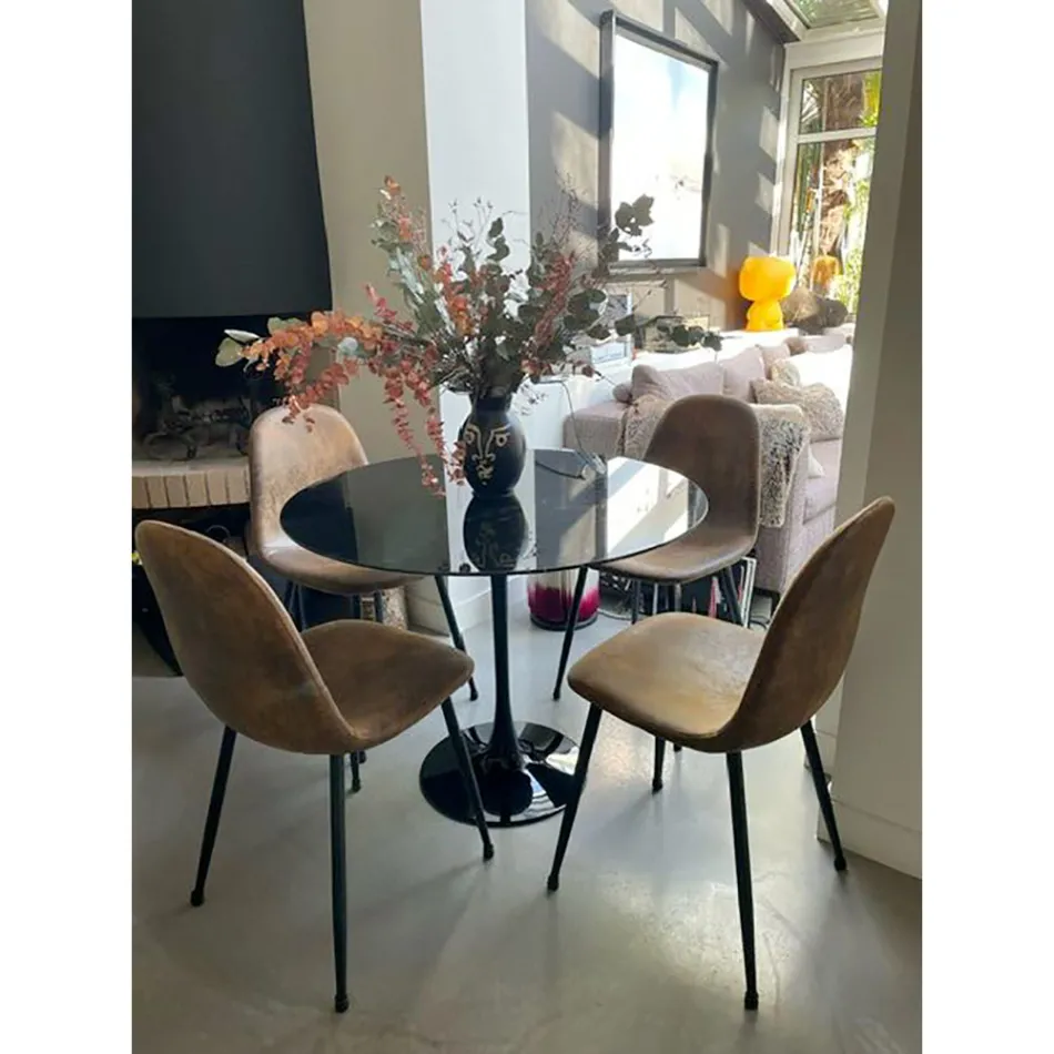 Eero Saarinen Tulip Tafel H 73 Rond in Zwart Marquinia Marmer Made in Italy - Scarlet Viadurini