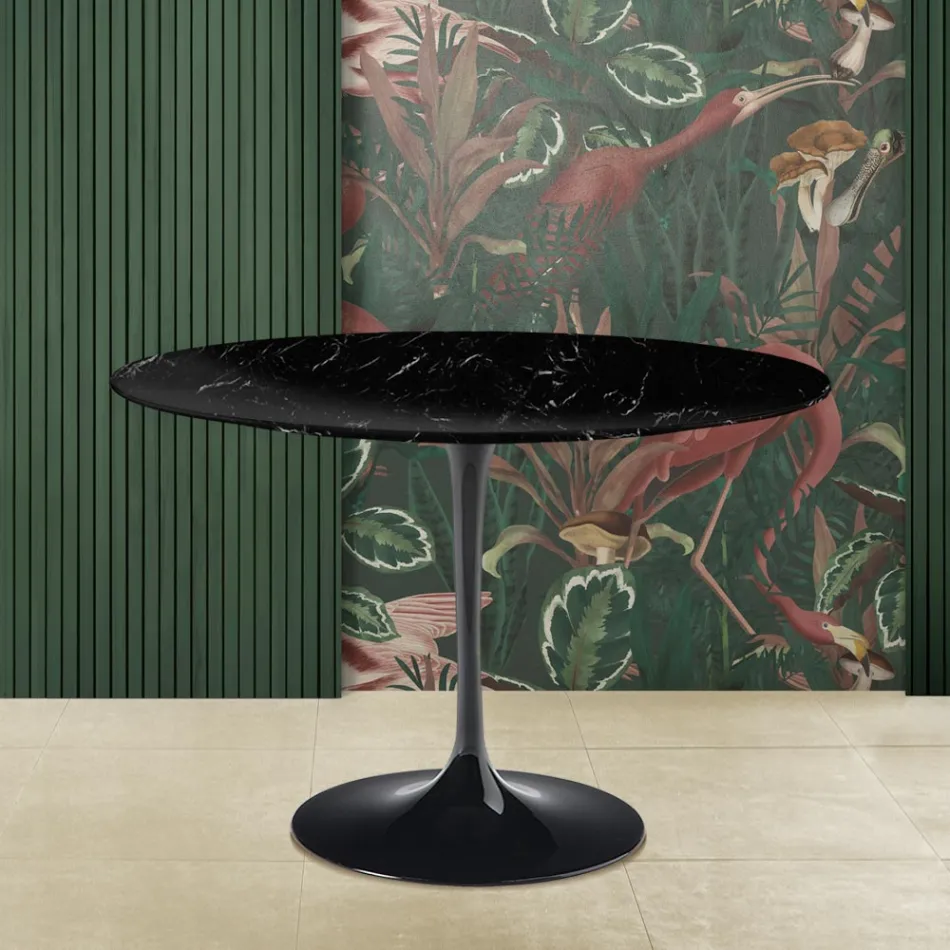 Eero Saarinen Tulip Tafel H 73 Rond in Zwart Marquinia Marmer Made in Italy - Scarlet Viadurini