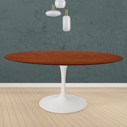 Tulp Tafel Eero Saarinen H 73 Rond in Kersen gebeitst Eiken Made in Italy - Scarlet Viadurini