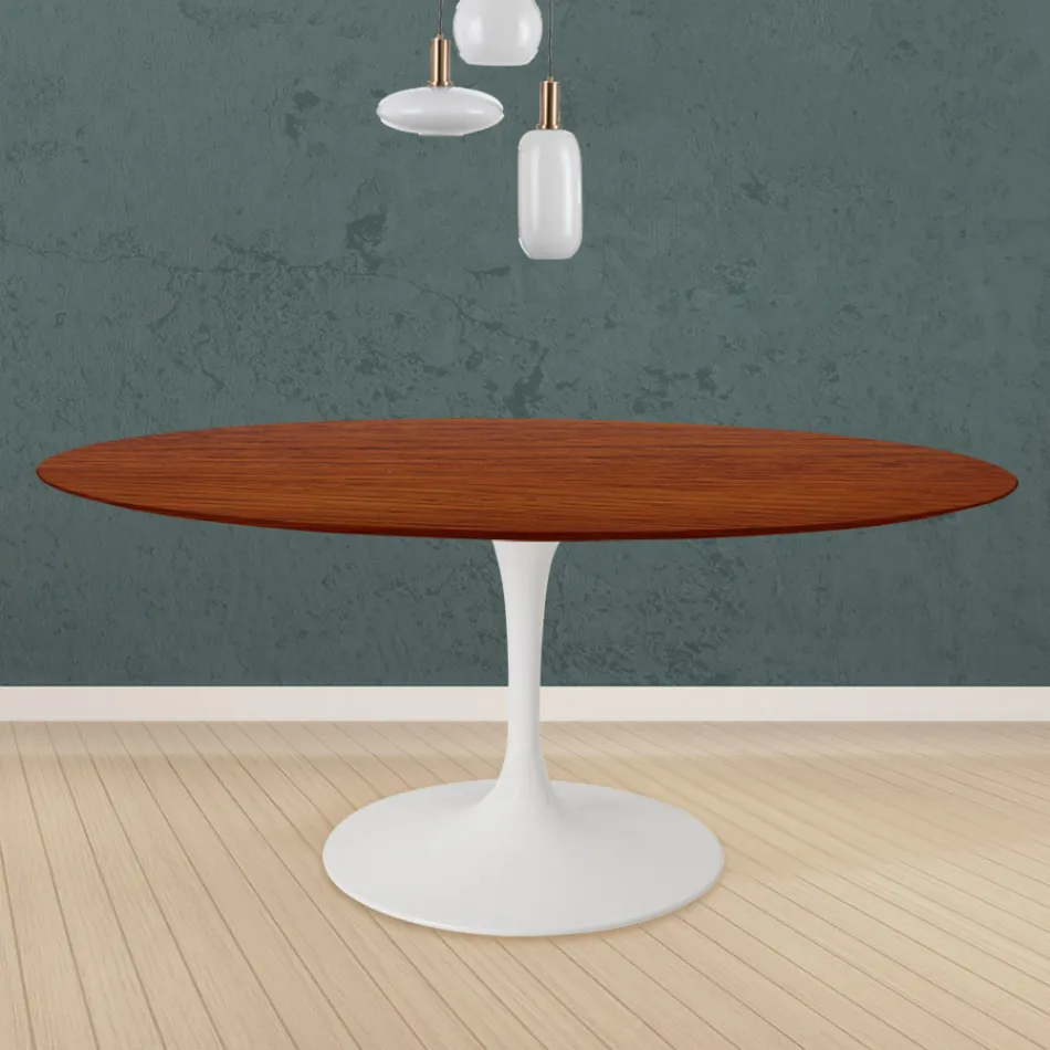 Tulp Tafel Eero Saarinen H 73 Rond in Kersen gebeitst Eiken Made in Italy - Scarlet Viadurini