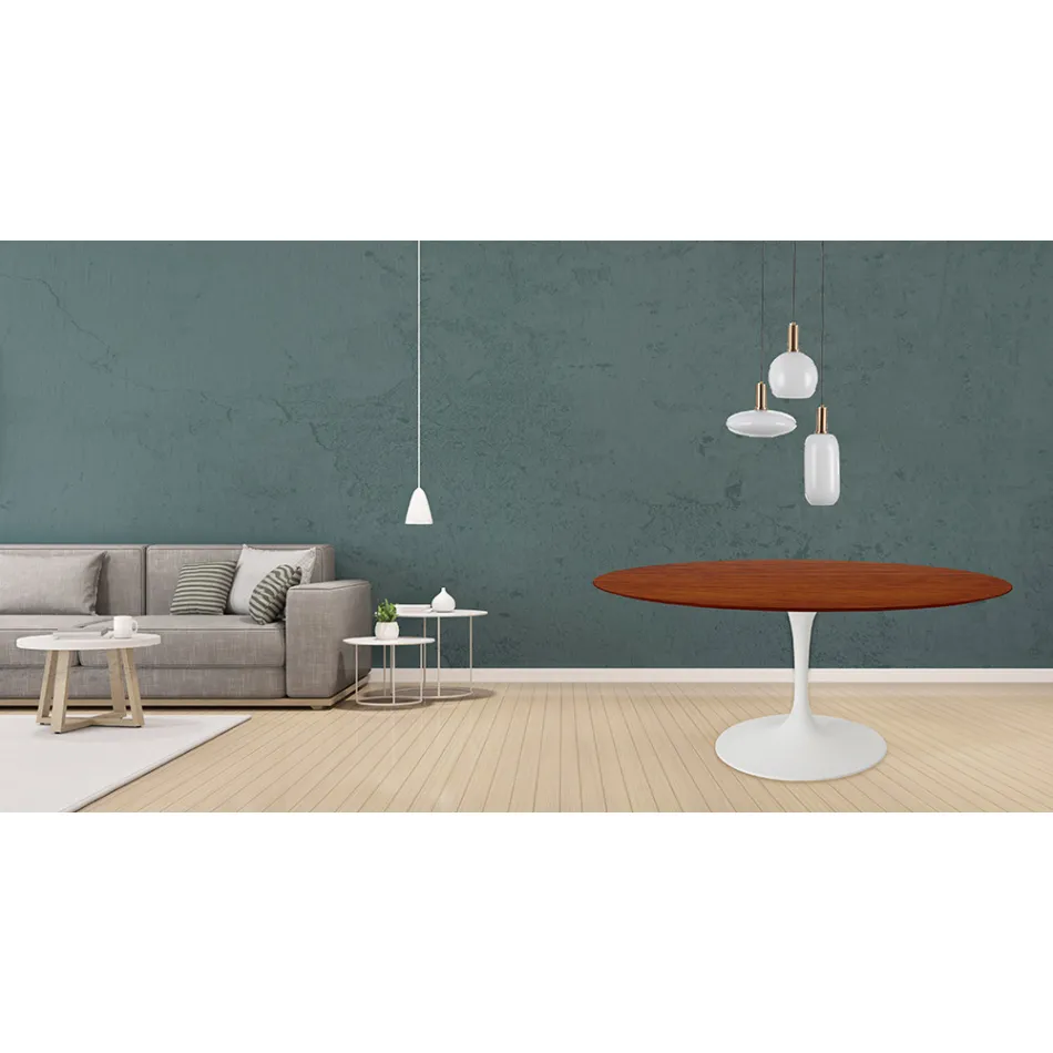 Tulp Tafel Eero Saarinen H 73 Rond in Kersen gebeitst Eiken Made in Italy - Scarlet Viadurini