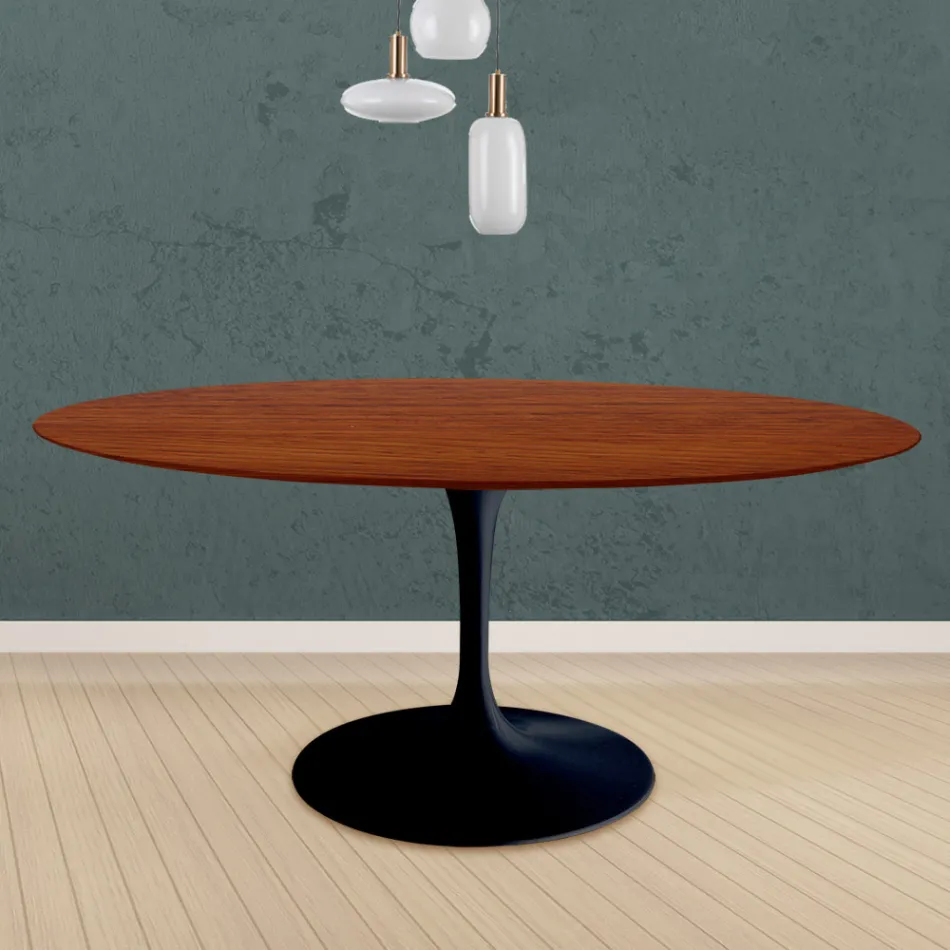 Tulp Tafel Eero Saarinen H 73 Rond in Kersen gebeitst Eiken Made in Italy - Scarlet Viadurini