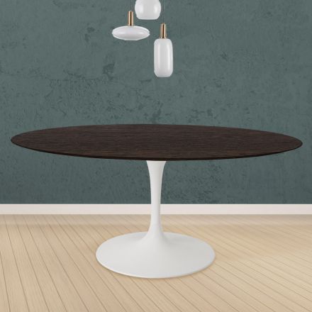 Tulp Tafel Eero Saarinen H 73 Rond in Eiken gebeitst Moka Made in Italy - Scarlet Viadurini