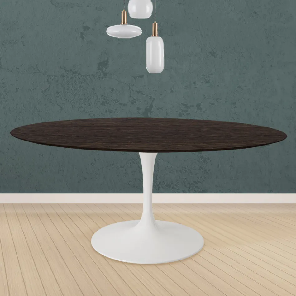 Tulp Tafel Eero Saarinen H 73 Rond in Eiken gebeitst Moka Made in Italy - Scarlet Viadurini