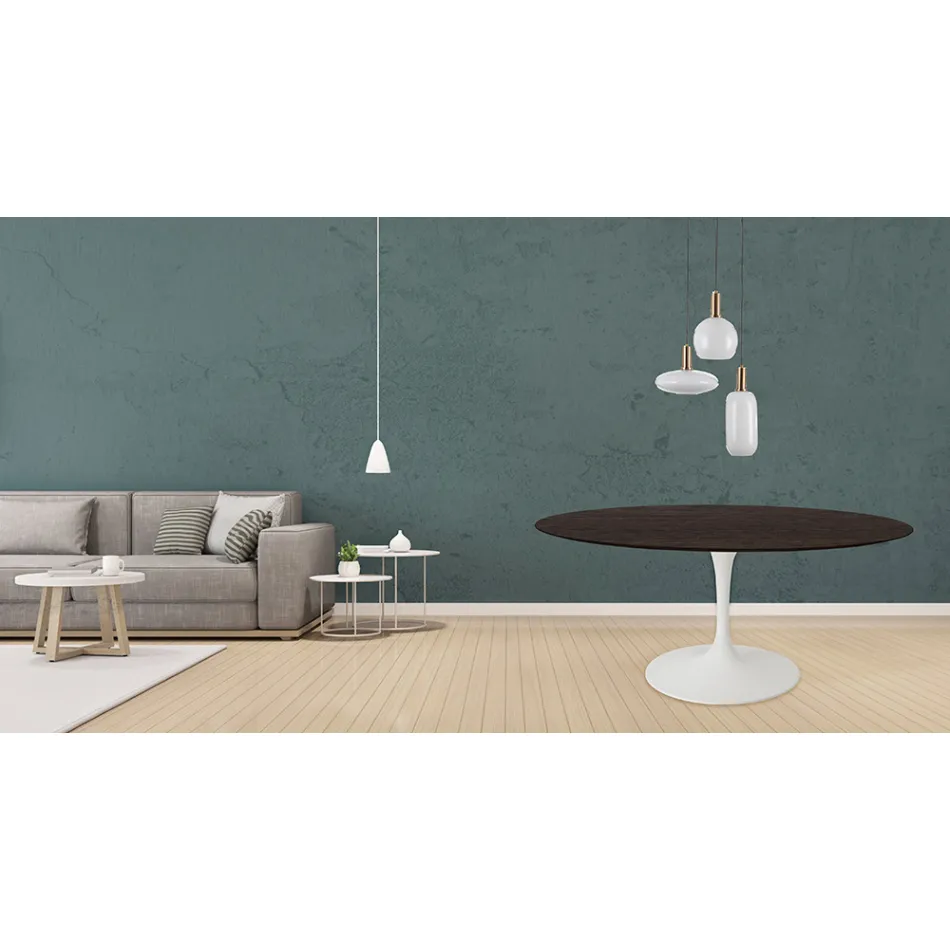 Tulp Tafel Eero Saarinen H 73 Rond in Eiken gebeitst Moka Made in Italy - Scarlet Viadurini