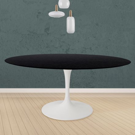 Tulp Tafel Eero Saarinen H 73 Rond in Zwart Gebeitst Eiken Made in Italy - Scarlet Viadurini