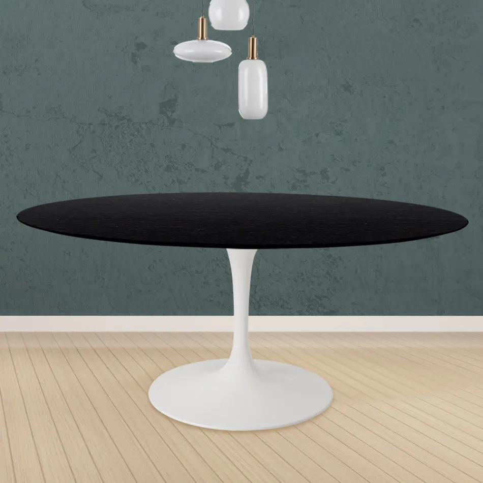 Tulp Tafel Eero Saarinen H 73 Rond in Zwart Gebeitst Eiken Made in Italy - Scarlet Viadurini