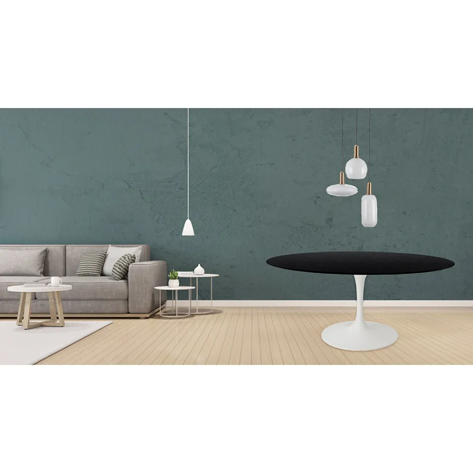 Tulp Tafel Eero Saarinen H 73 Rond in Zwart Gebeitst Eiken Made in Italy - Scarlet Viadurini