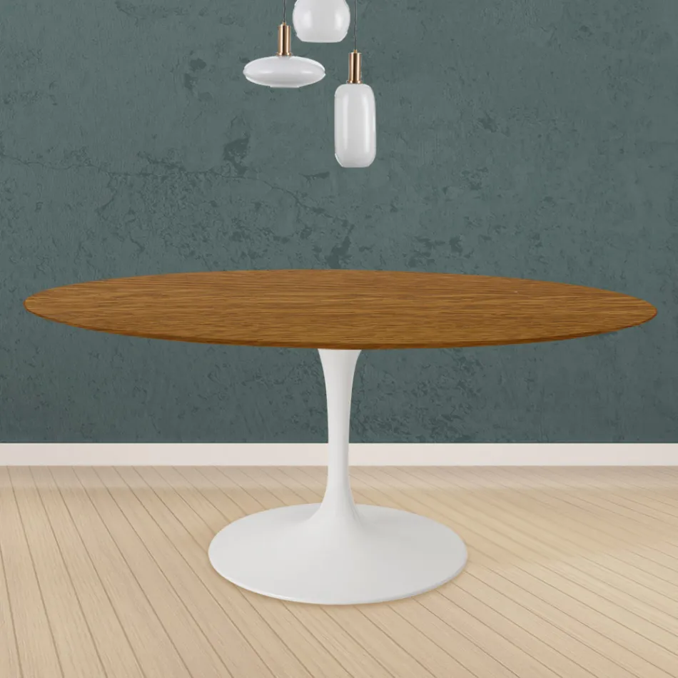 Eero Saarinen Tulip Tafel H 73 Rond in Eiken gebeitst Licht Notenhout Made in Italy - Scarlet Viadurini