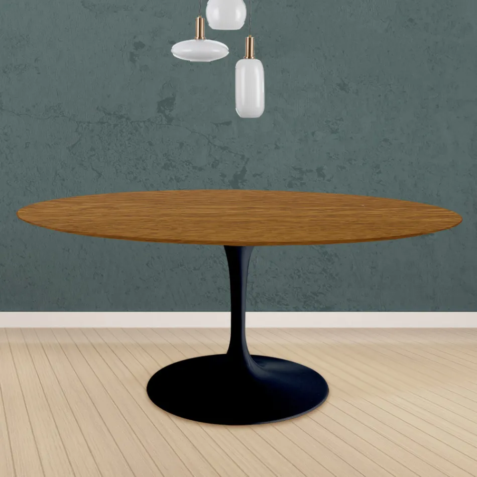 Eero Saarinen Tulip Tafel H 73 Rond in Eiken gebeitst Licht Notenhout Made in Italy - Scarlet Viadurini