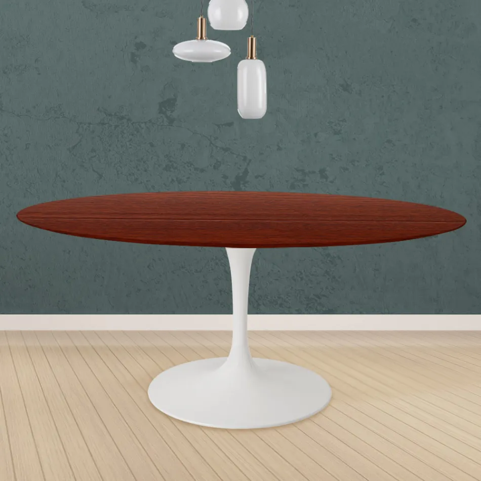 Eero Saarinen Tulip Tafel H 73 Rond in Rozehout Gebeitst Eiken Made in Italy - Scarlet Viadurini