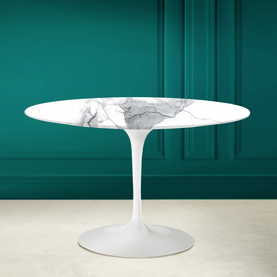 Tulip Tafel Eero Saarinen H 73 Rond in Statuario Altissimo Made in Italy - Scarlet Viadurini