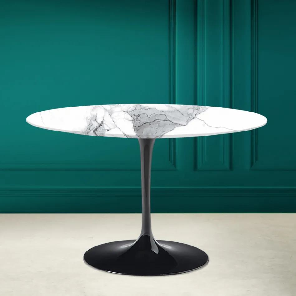 Tulip Tafel Eero Saarinen H 73 Rond in Statuario Altissimo Made in Italy - Scarlet Viadurini
