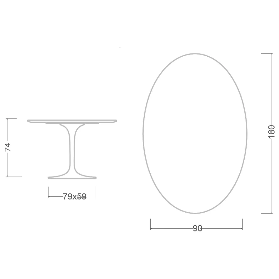 Eero Saarinen Tulip Tafel H 74 met ovalen blad in Arabescato Marmer Made in Italy - Scarlet Viadurini