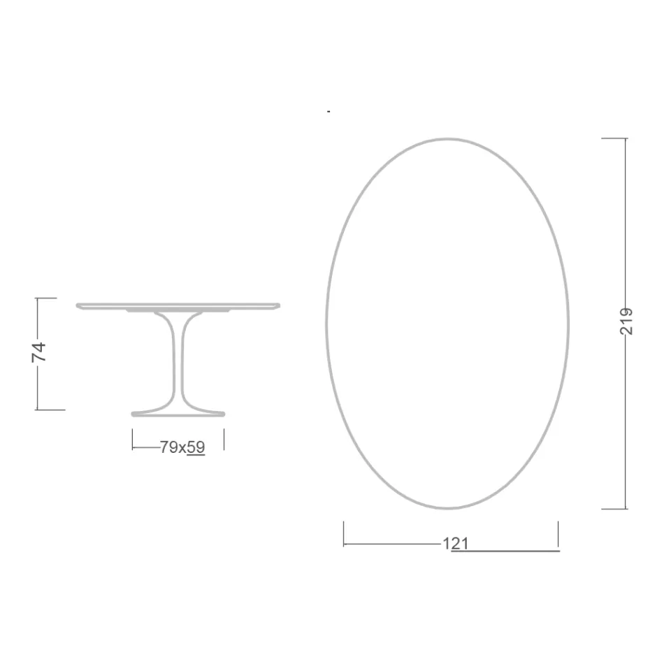 Eero Saarinen Tulip Tafel H 74 met ovalen blad in Arabescato Marmer Made in Italy - Scarlet Viadurini