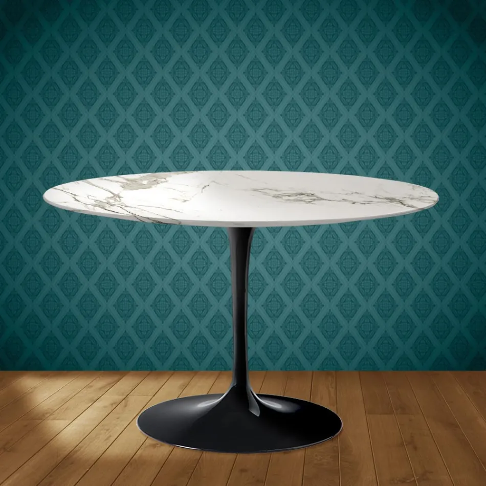 Eero Saarinen Tulpentafel H 74 in Aura 22 Keramiek Gemaakt in Italië - Scharlakenrood Viadurini