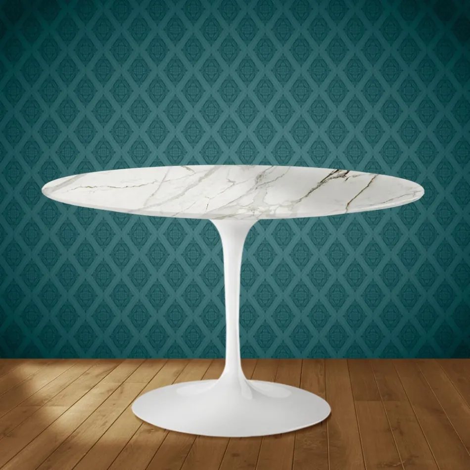 Eero Saarinen Tulpentafel H 74 in gepolijst keramiek, gemaakt in Italië - Scharlakenrood Viadurini