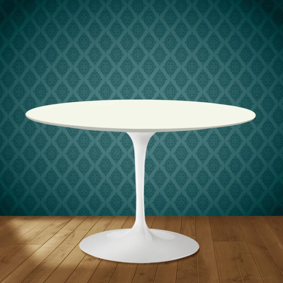 Eero Saarinen Tulpentafel H 74 in Moonè Keramiek Gemaakt in Italië - Scharlakenrood Viadurini