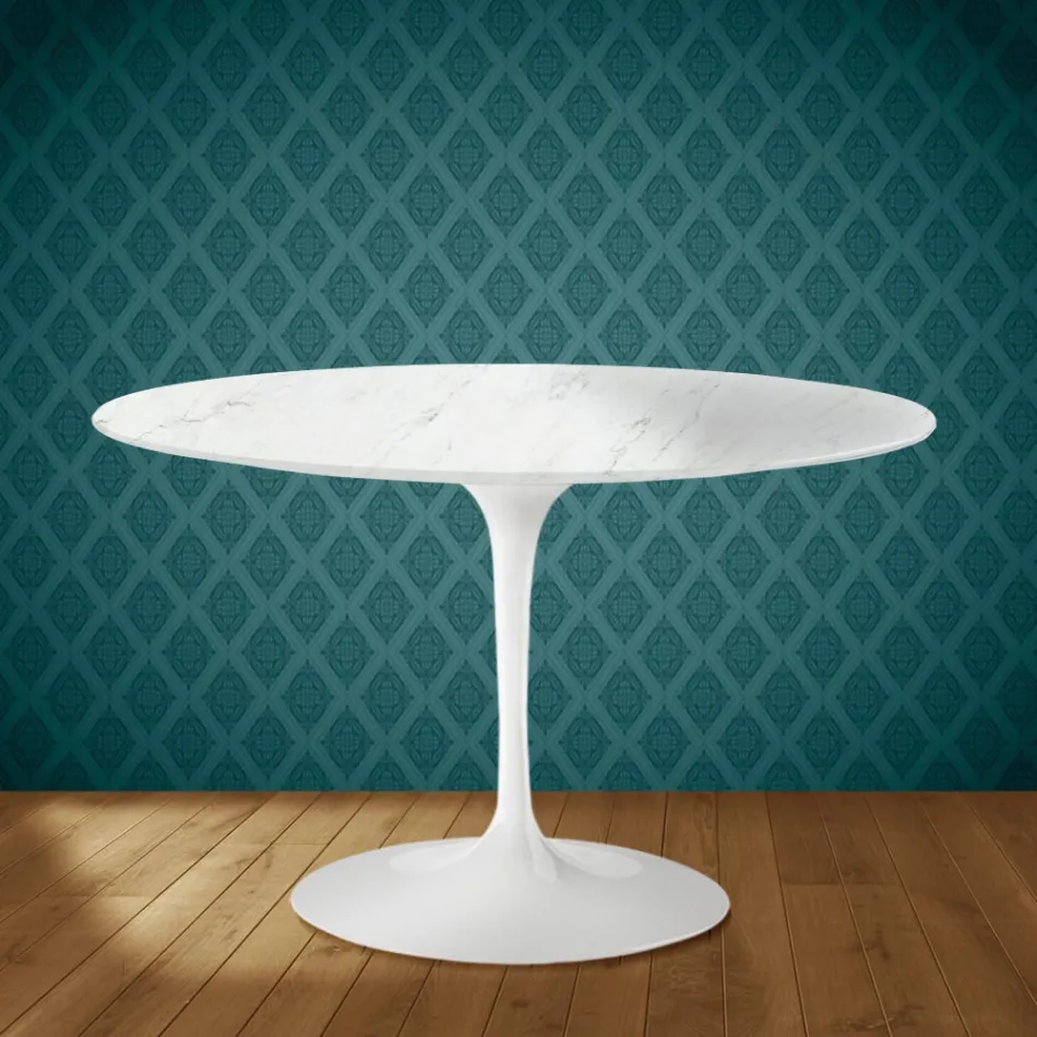 Eero Saarinen Tulpentafel H 74 in Salina Keramiek Gemaakt in Italië - Scharlakenrood Viadurini