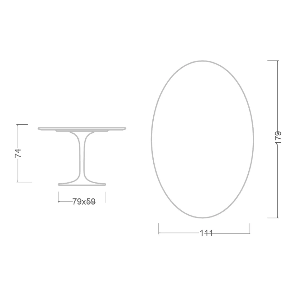 Eero Saarinen Tulpentafel H 74 Ovaal in Domoos Keramiek Gemaakt in Italië - Scharlakenrood Viadurini