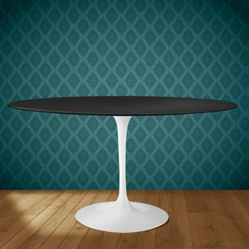 Eero Saarinen Tulpentafel H 74 Ovaal in Domoos Keramiek Gemaakt in Italië - Scharlakenrood Viadurini