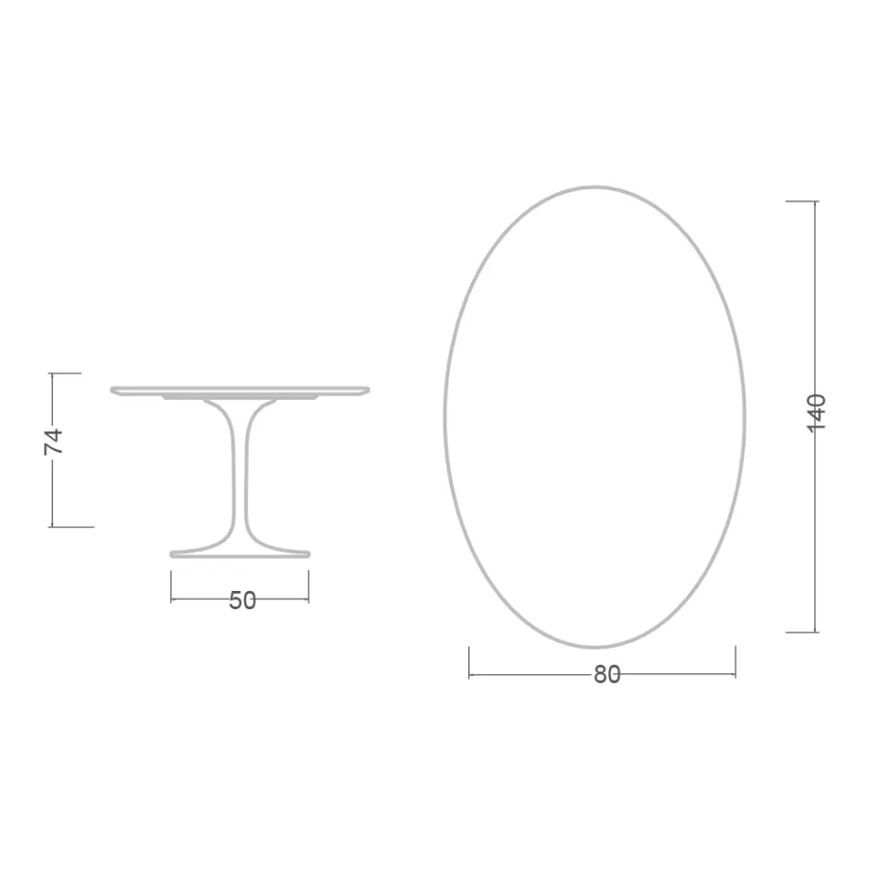 Eero Saarinen Tulpentafel H 74 Ovaal in Marmorio Keramiek Gemaakt in Italië - Scharlakenrood Viadurini