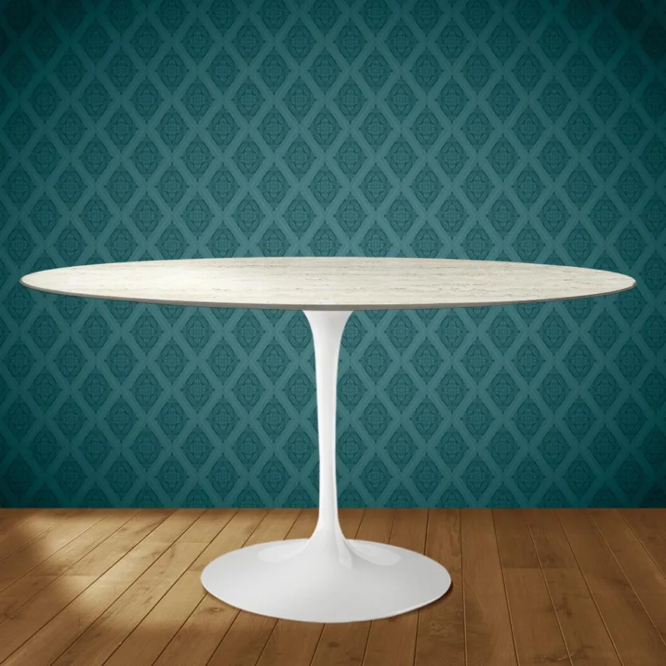 Eero Saarinen Tulpentafel H 74 Ovaal in Marmorio Keramiek Gemaakt in Italië - Scharlakenrood Viadurini