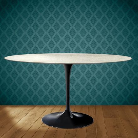 Eero Saarinen Tulpentafel H 74 Ovaal in Marmorio Keramiek Gemaakt in Italië - Scharlakenrood Viadurini