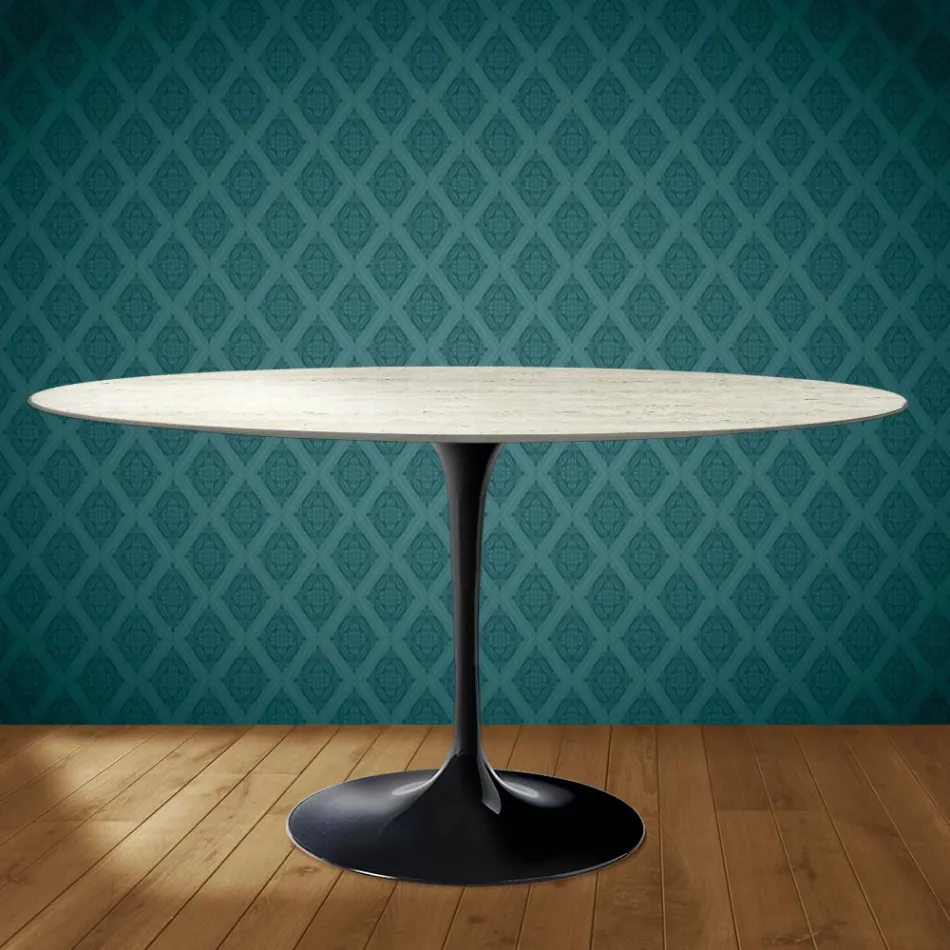 Eero Saarinen Tulpentafel H 74 Ovaal in Marmorio Keramiek Gemaakt in Italië - Scharlakenrood Viadurini