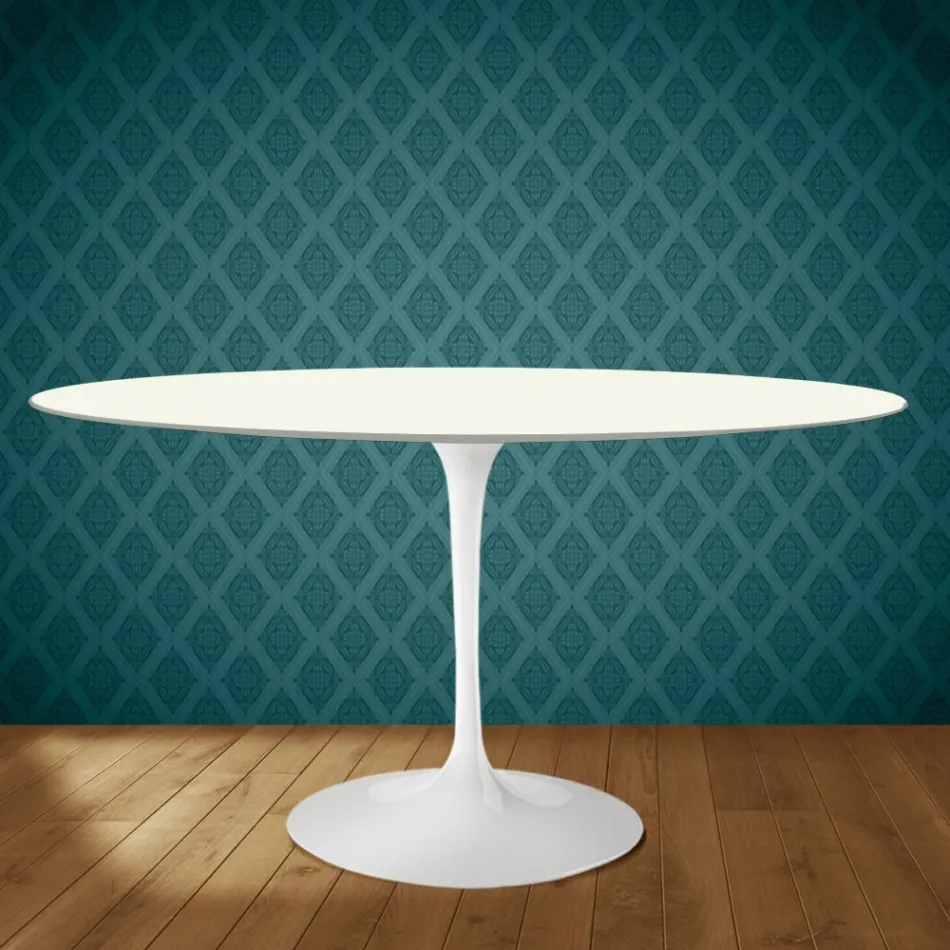 Eero Saarinen Tulpentafel H 74 Ovaal in Moonè Keramiek Gemaakt in Italië - Scharlakenrood Viadurini