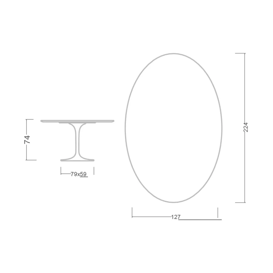 Eero Saarinen Tulpentafel H 74 Ovaal in Moonè Keramiek Gemaakt in Italië - Scharlakenrood Viadurini