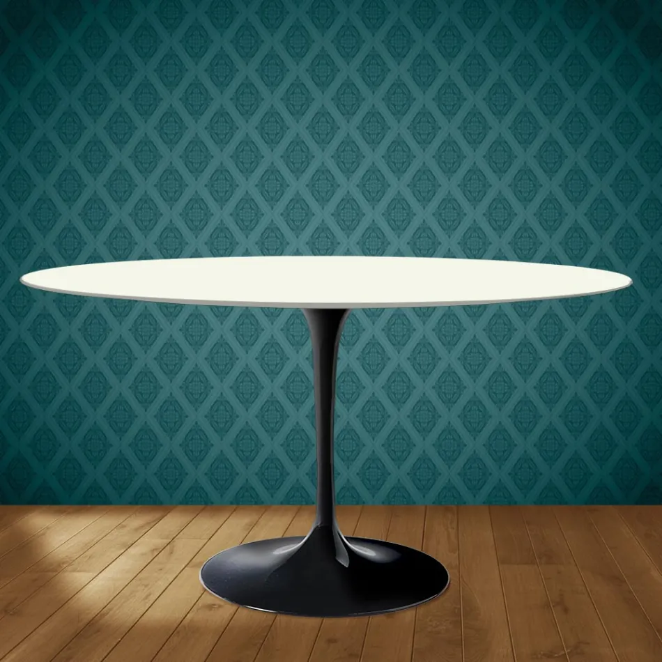 Eero Saarinen Tulpentafel H 74 Ovaal in Moonè Keramiek Gemaakt in Italië - Scharlakenrood Viadurini