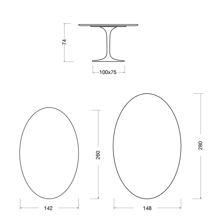 Tulpentafel Eero Saarinen H 74 Ovaal in Keramiek Rem Gemaakt in Italië - Scharlakenrood Viadurini