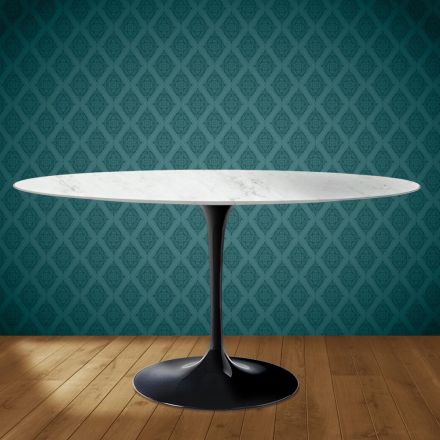 Eero Saarinen Tulpentafel H 74 Ovaal in Salina Keramiek Gemaakt in Italië - Scharlakenrood Viadurini